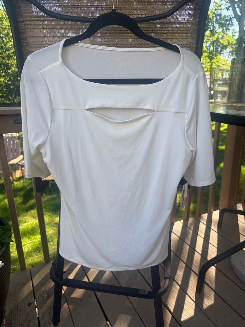 Grace Women's White Short-Sleeve Keyhole Front Tee